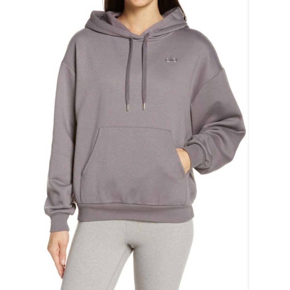 Alo | Yoga Accolade Hoodie Dusty Purple/Grey Fleece Sweatshirt Chrome Logo | S